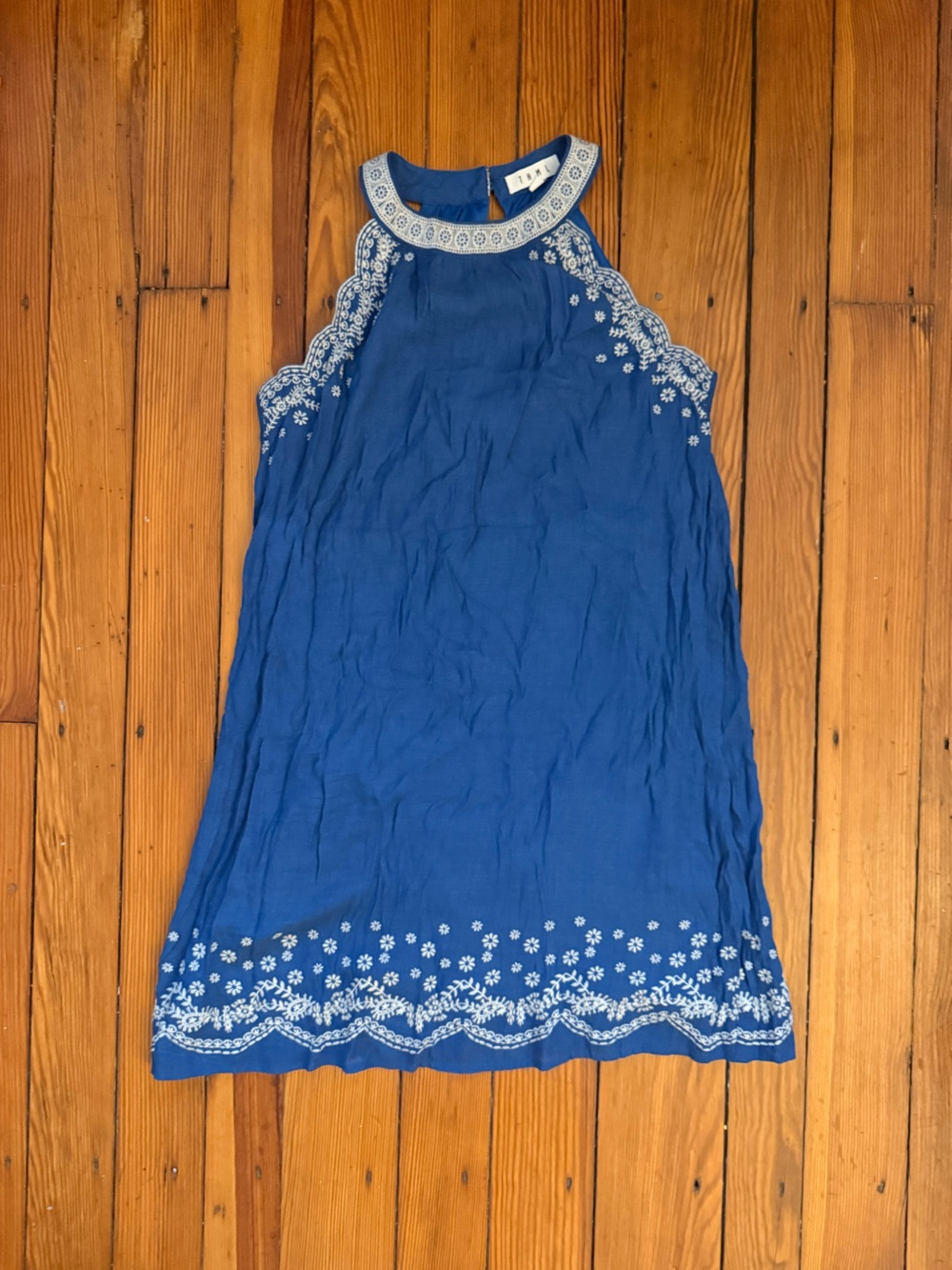 THML Blue White Embroidered Sleeveless Shift Dress M Boho